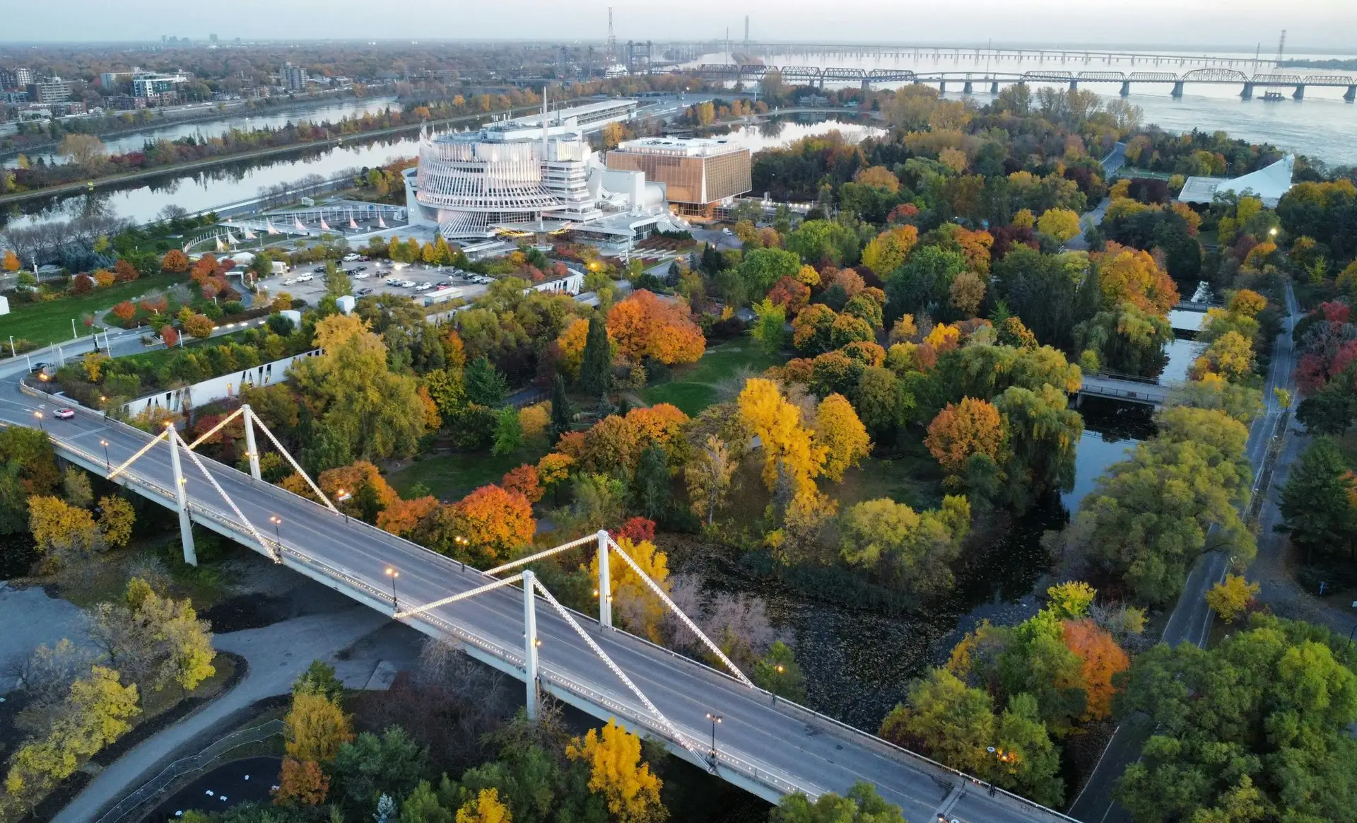 Route bordée d’arbres colorés au Canada, idéale pour un road trip en voiture